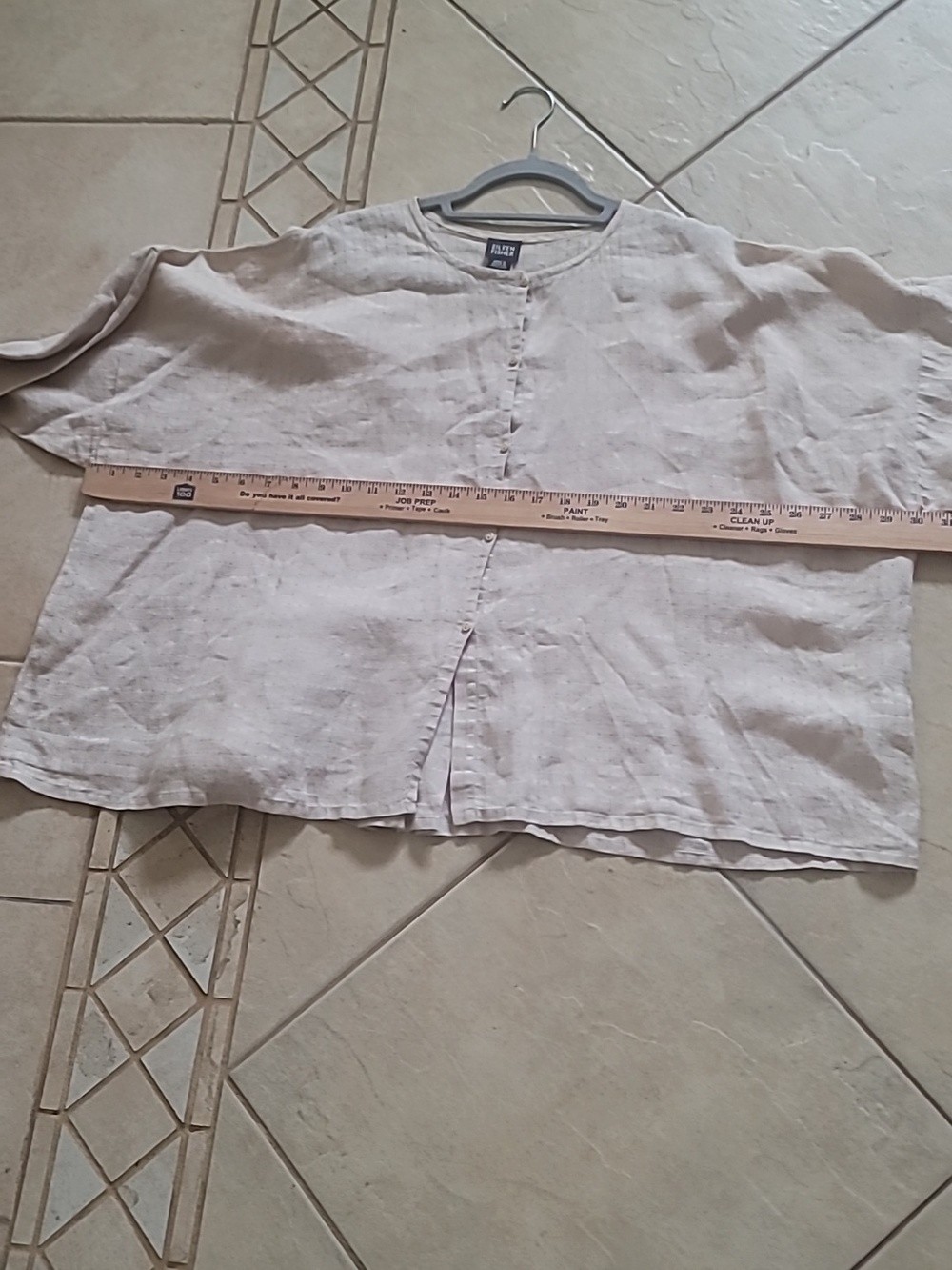 Eileen Fisher Cream Button-Front Irish Linen Lagenlook Top L - Picture 9 of 11